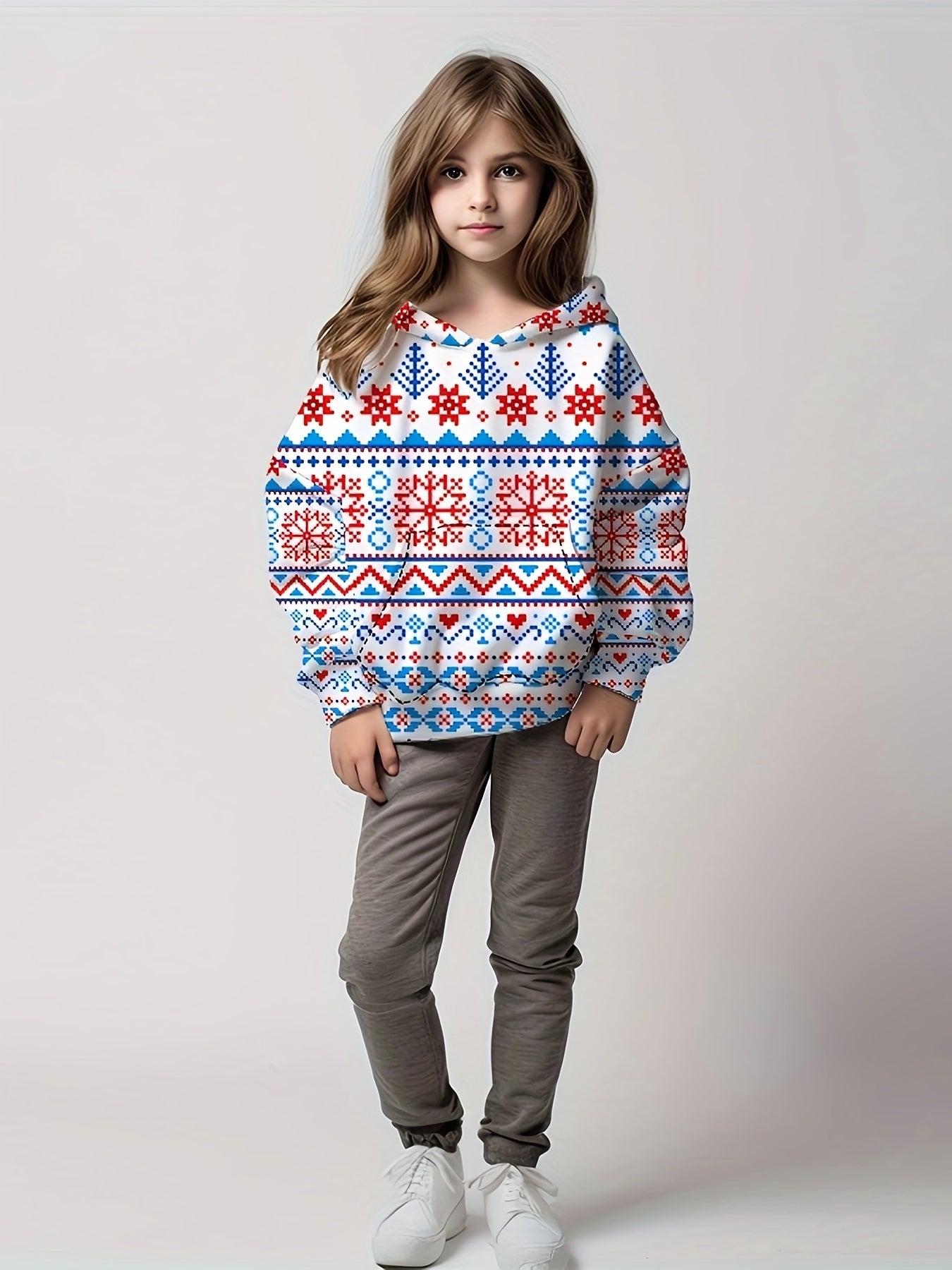 Girls Christmas Hooded Pullover Kids Clothes For Christmas Gift