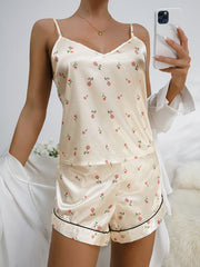 Floral Print Pajama Set V Neck Cami Top & Shorts