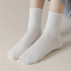 12 Pairs Solid Crew Socks Women's Mid Tube Stockings