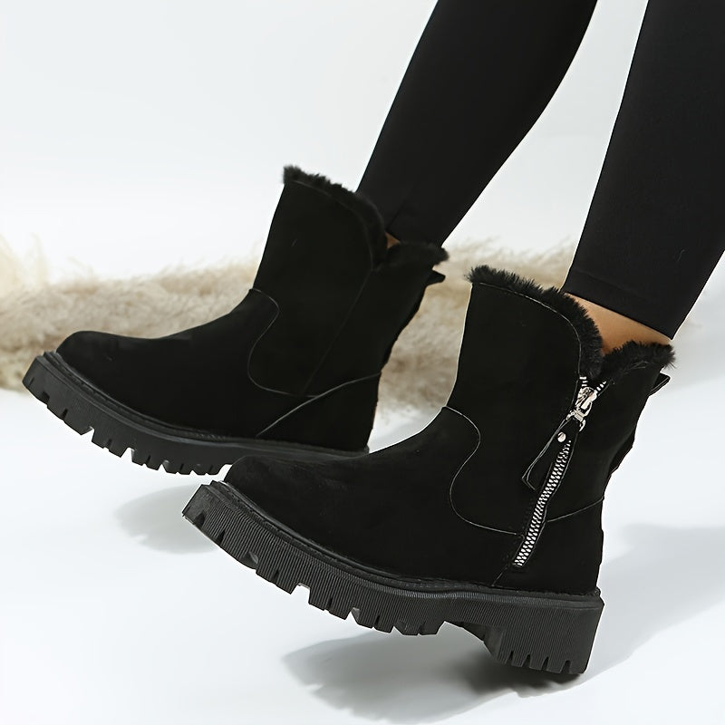 Thickened Snow Boots for Women Slip Resistant Zipper Warm Winter Footwear