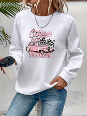 Racing Print Pullover Sweatshirt Long Sleeve Crew Neck