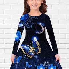 Dreamy Butterfly Starry Night Long Sleeve Dress Girls Party