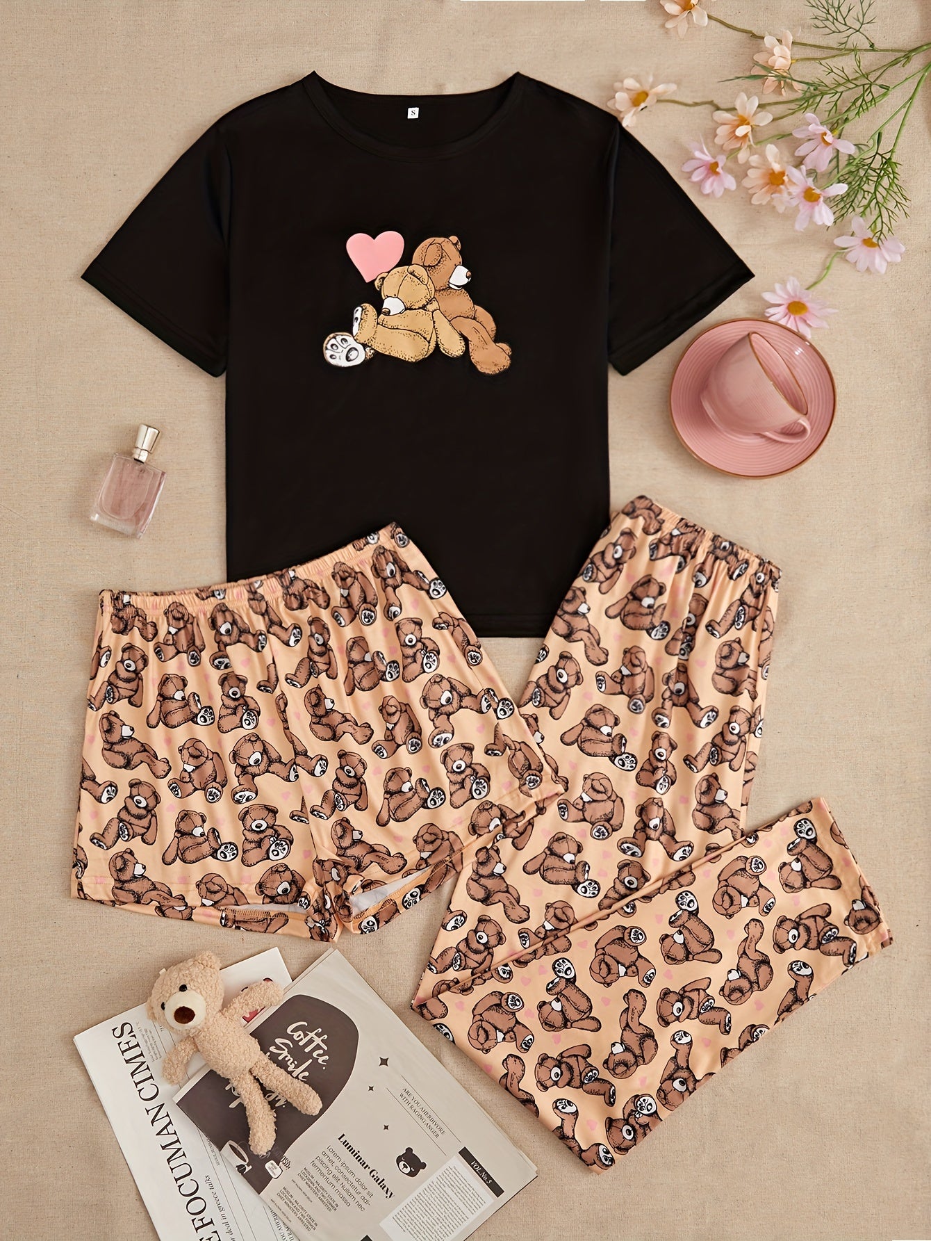 Cute Bear Print Pajama Set for Women