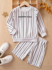 Boy's 2pcs Sweatshirt & Shorts Set Stripe Pattern KIDS Summer Outfits