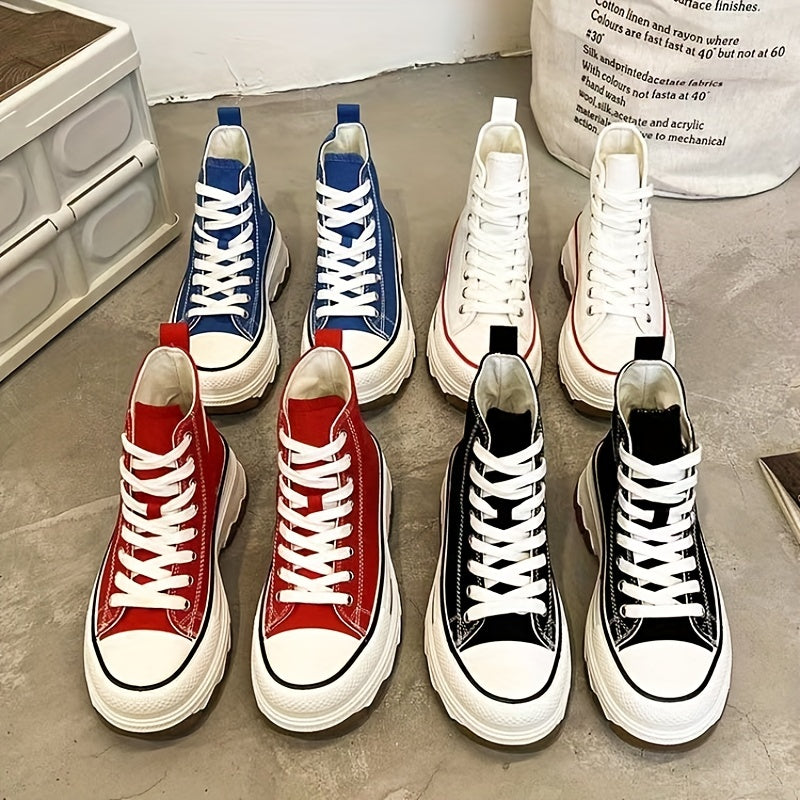 Women's High Top Canvas Sneakers Round Toe Lace Up Platform Walking