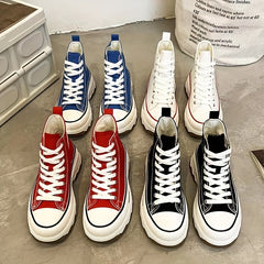Women's High Top Canvas Sneakers Round Toe Lace Up Platform Walking