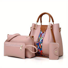 4 Pcs Classic Bag Sets Handbag Shoulder Bag Clutch Wallet Credit Card Holder