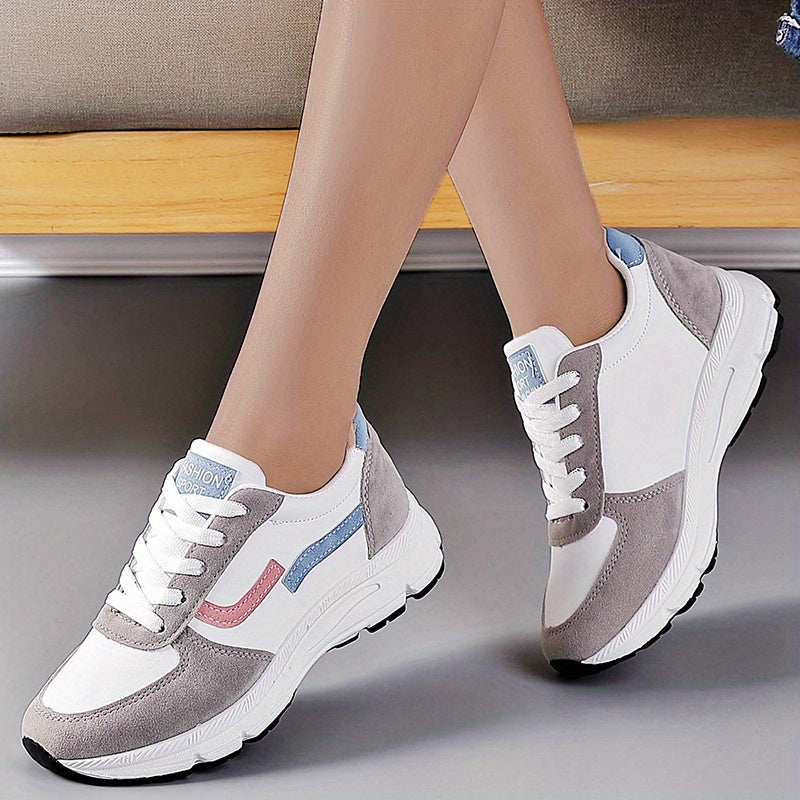 Colorblock Platform Sneakers Lace Up Sporty Comfy Shoes