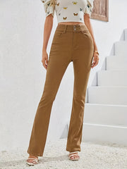Wide Leg Double Button Jeans High Rise Flare Denim Pants