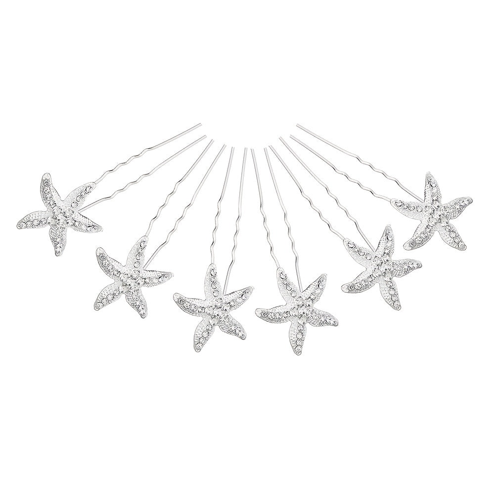 6pcs Bride Starfish Flower U-shaped Hairpin Wedding Headgear