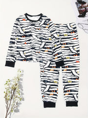 Halloween Gothic Pajama Set Women's Plus Stripe & Pumpkin Print