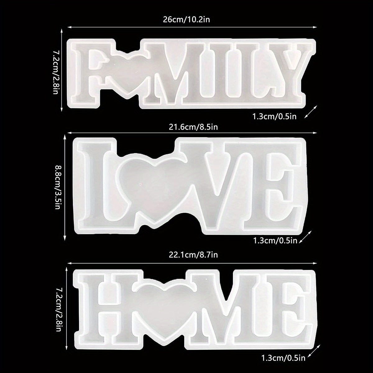 3Pcs Silicone Family Love Sign Alphabet Word Epoxy Resin Mold