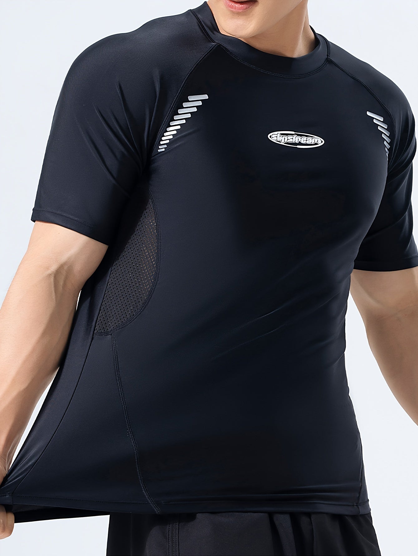 Men's Nylon Swimwear Short Sleeve T-shirt Sun Protection