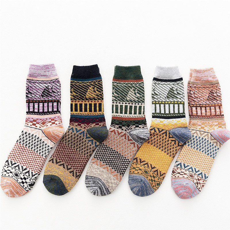 5 Pairs Christmas Women's Socks Vintage Winter Warm Socks