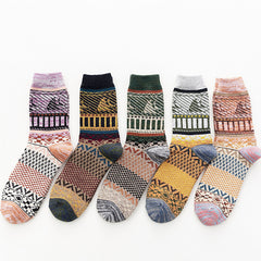 5 Pairs Christmas Women's Socks Vintage Winter Warm Socks