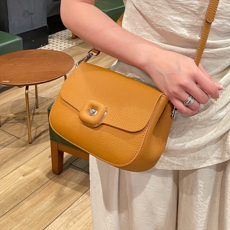 Stylish Large Capacity Leather Crossbody Bag in Khaki