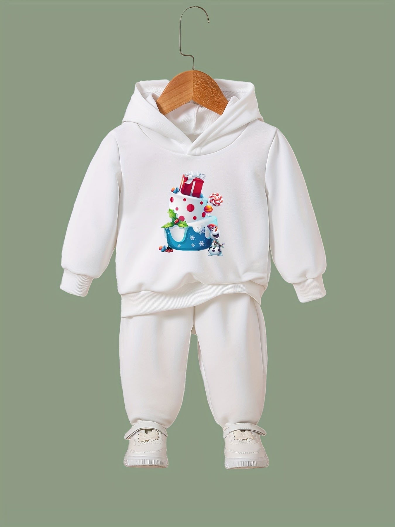 Girls Cartoon Cake Hooded Sweatshirt Set Long Sleeve Solid Sweatpants