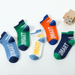 5 Pairs Boys Casual Mesh Socks with SMART Print