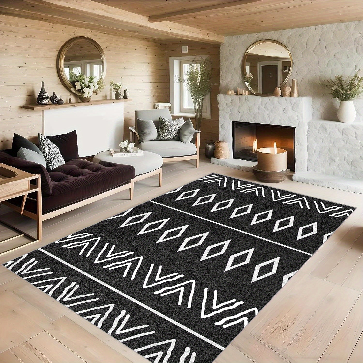 Soft Modern Geometric Area Rug Faux Sheepskin Floor Mat