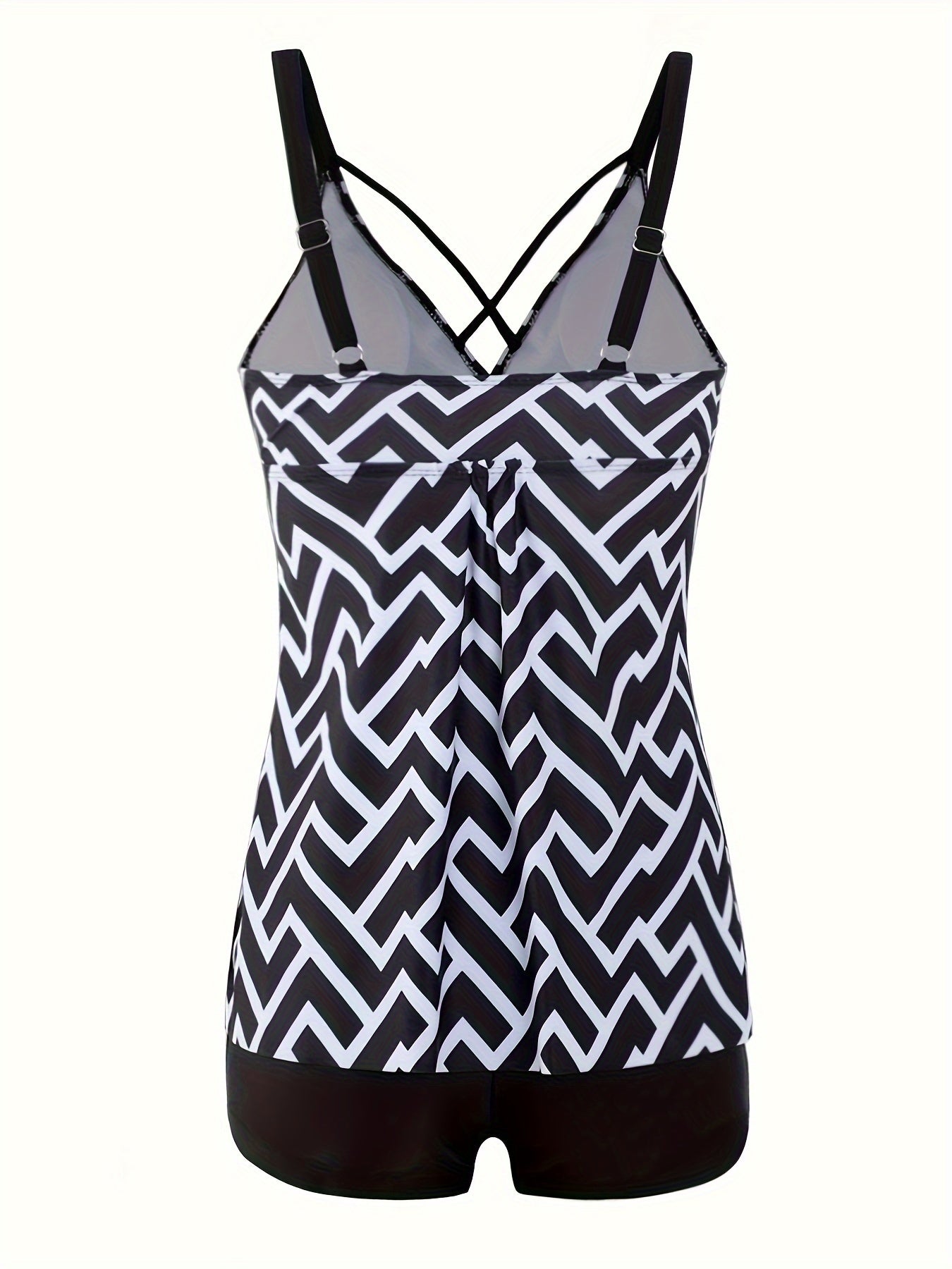 Stripe & Anchor Print V Neck Tankini Set