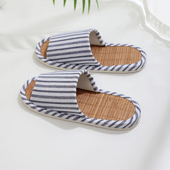 Striped Bamboo Insole Slippers Comfortable Open Toe Slip-On Shoes