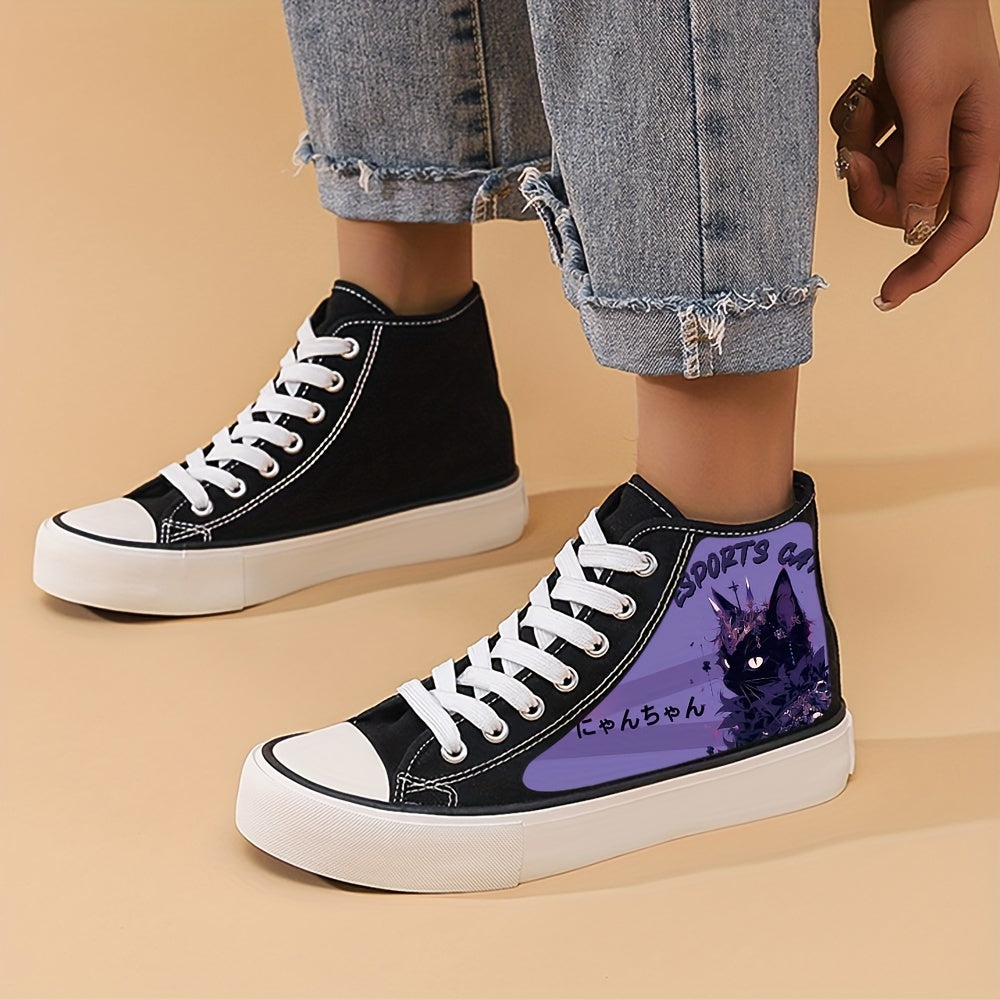 Women's Cat High Top Canvas Shoes Breathable Casual Walking