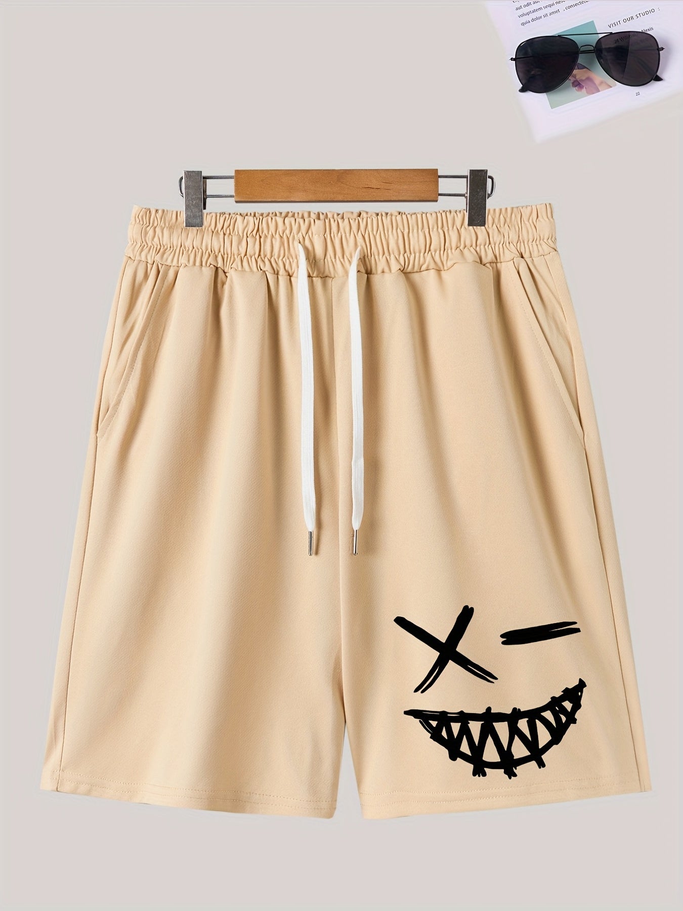 Smile Print Men's Drawstring Shorts