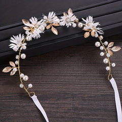 Faux Pearl Flower Leaf Headband Tiara for Women Bride Wedding Hair Accessories