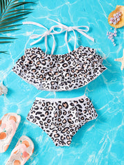 Baby Girl's Leopard Print Swimsuit Set Layered Cami Top & Shorts