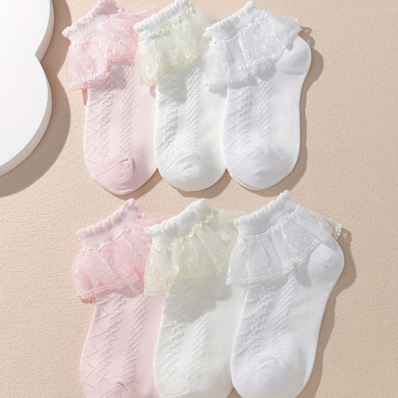 6 Pairs Multicolor Mesh Dance Princess Lace Short Socks Girls