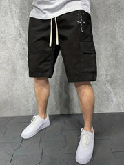 Men's Comfy Cactus Cargo Shorts Elastic Waist Drawstring for Summer