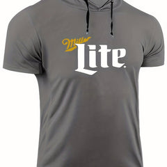 Men's Lite Print Hooded T Shirt Casual Stretch Breathable Tee