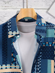 Geometric Pattern Short Sleeve Hawaiian Shirt for Summer Vacation