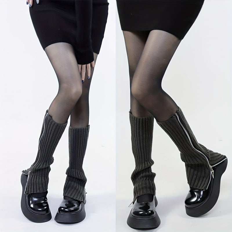 Knitted Zipper Leg Warmers Warm All match Socks