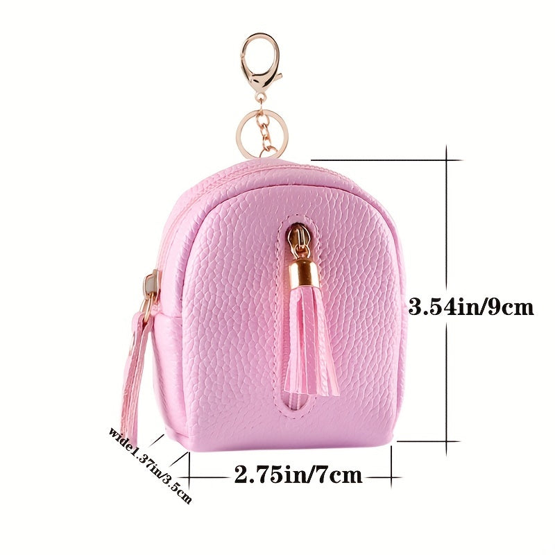 Leather Zip Tassel Coin Purse Earphone Bag Keychain Pendent