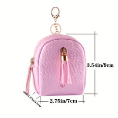 Leather Zip Tassel Coin Purse Earphone Bag Keychain Pendent