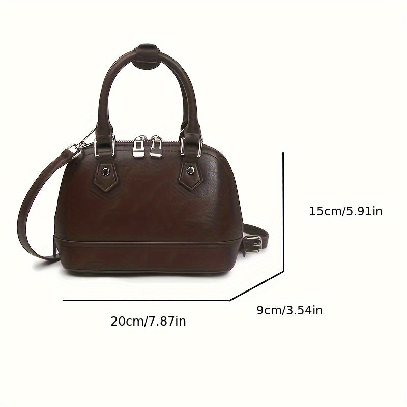 European American Style Leather Crossbody Handbag Removable Strap Zipper Closure