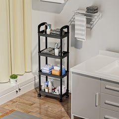 4 Tier Utility Cart with Handle and Wheels - Multipurpose Rolling Storage