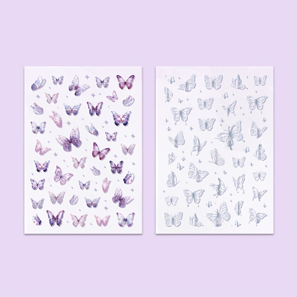 2pcs Cold Hot Die Cut Flash Film Pet Sticker Retro Butterfly Guka Diary Material