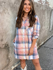 Plaid Print Button Up Long Sleeve Blouse