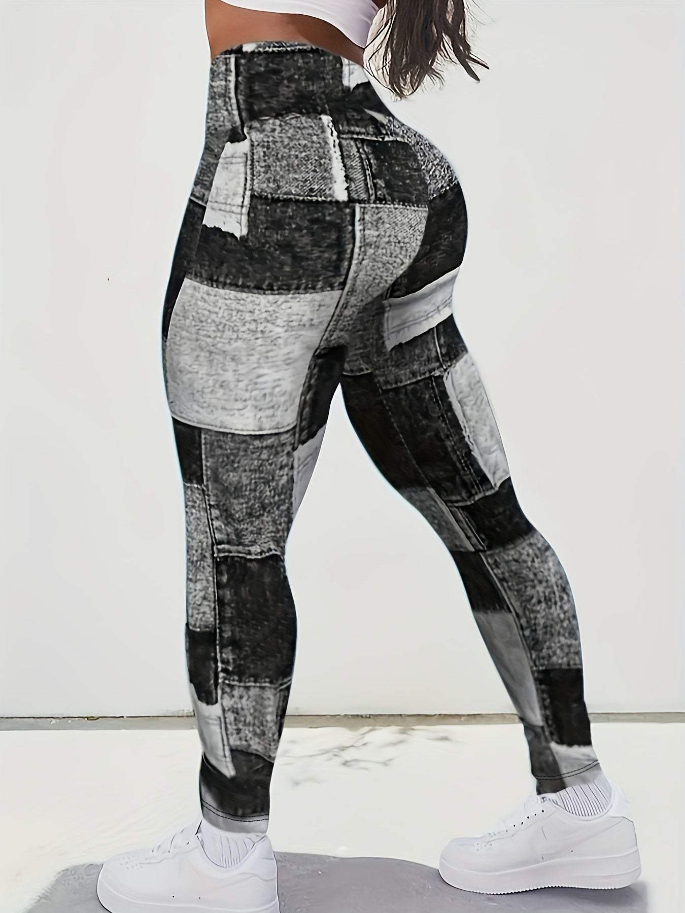 Denim Print Tummy Control High Rise Leggings