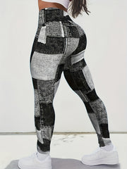 Denim Print Tummy Control High Rise Leggings