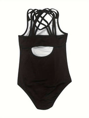 Solid Halter Neck Sleeveless Gymnastics Romper Girls Leotard