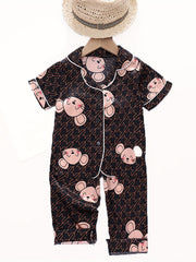 Cartoon Mouse Kid's Satin Pajamas 2pcs Short Sleeve Top & Pants Set