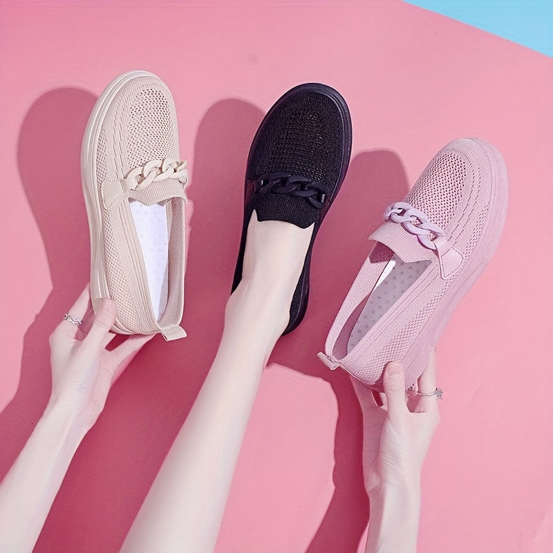 Women's Chain Decor Slip On Shoes Comfy Sneakers