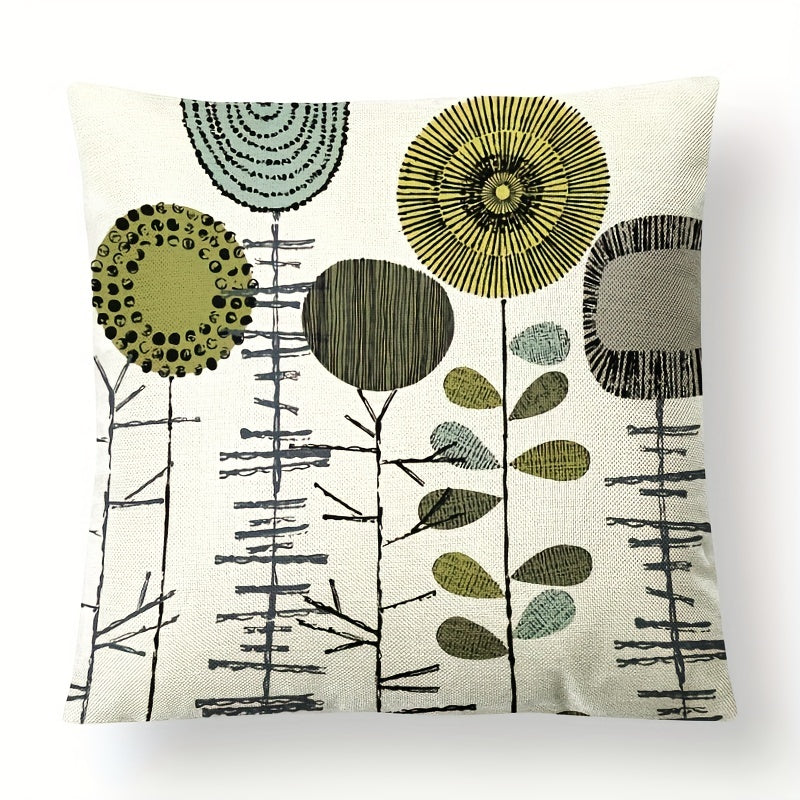 4pcs Abstract Flower Linen Cushion Cover 45x45, Geometric Sofa Pillow Case