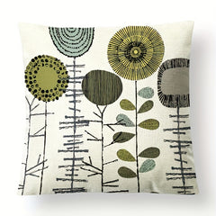 4pcs Abstract Flower Linen Cushion Cover 45x45, Geometric Sofa Pillow Case