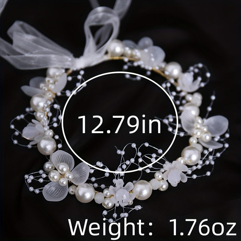 Faux Pearl Flower Headband Bridal Headdress Wedding Crown