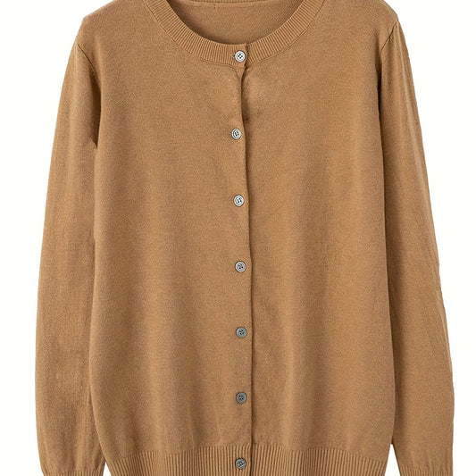 Solid Button Front Knit Cardigan Casual Long Sleeve Cardigan