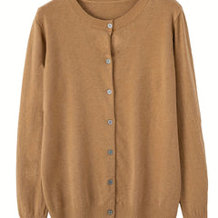 Solid Button Front Knit Cardigan Casual Long Sleeve Cardigan